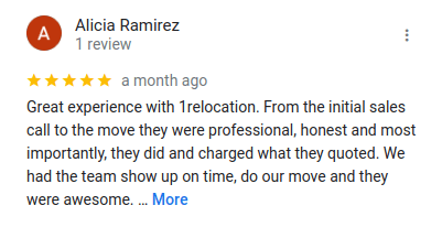 Alicia Ramirez Moving Relocation Company Google Review