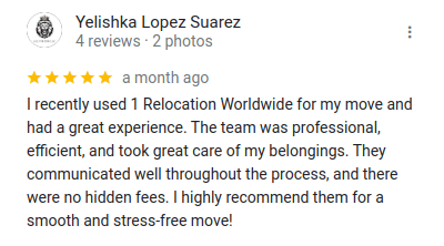 Yelishka Lopez Suarez Moving Relocation Company Google Review
