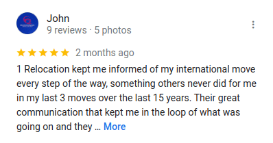 John Moving Relocation Company Google Review
