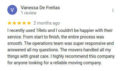 Vanessa De Freitas Moving Relocation Company Google Review